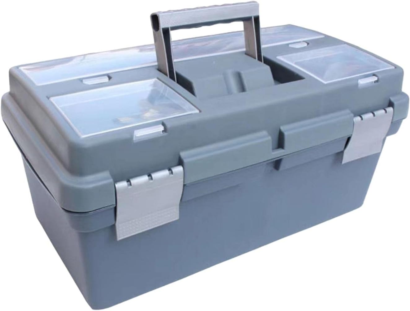 Portable 16inch Storage Box Organizer Removable Inner Tray,Large Capacity Carry Case for Household, Grey