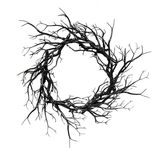 17 Inch Large Black Twig Spooky Realistic Halloween Wreath for Front Door (Black) - image 1