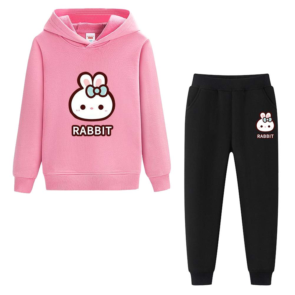 Costume Jogging Enfant Fille Survêtement 2 Pièces Sweat à Capuche + Pantalons Jogging Ensemble Sport d'Entraînement Décontracté