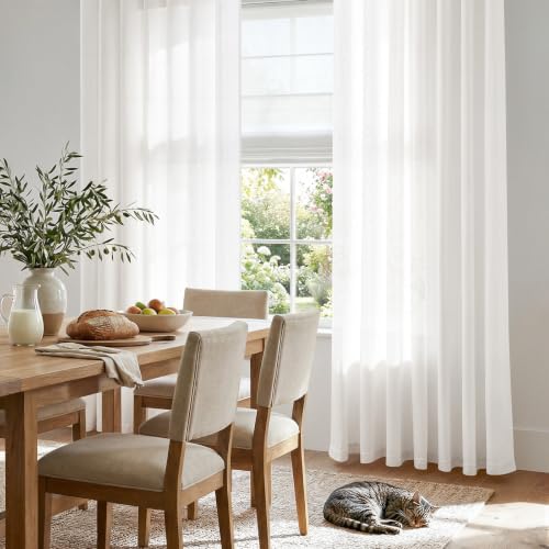 Image of jinchan Linen Curtain 84 Inch Light Filtering Grommet 1 Panel White
