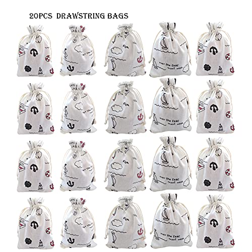 RIGHTA TECH Nautical Goodie Bags Nautical Gift Treat Bags Drawstring Gift Bag Nautical Anchors Boat Favor Bag for Wedding Birthday Party Hawaiian Luau,Summer Sailor Party Decorations Navy Blue Red - Image 2