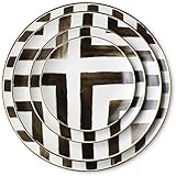 GONG US Bone China Dinner Plate, Nordic Hand-painted Cross Path Striped Ceramic Plate, Household Round Tableware Stackable for Dishwasher, Salad Plate and Steak Plate (Size : Dining plate set)