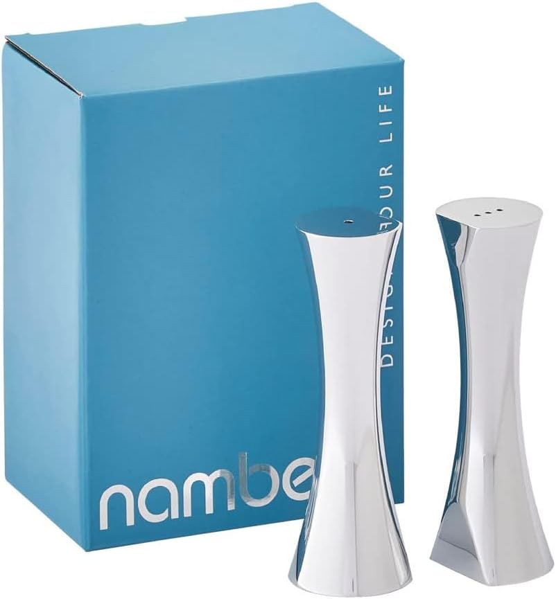 nambe Kissing Salt & Pepper Shakers | 2-Piece Set | Kitchen Tool | Salt Sugar Spice Pepper Seasoning Bottle for Table, RV, Camp, BBQ | 1.5-Ounce | Made of Metal Alloy | Designed by Karim Rashid