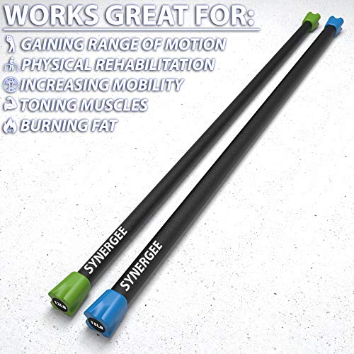 Synergee Workout Bar Weight Bar Combo Set - 12lb, 15lb Multiple Weights Padded Weighted Bars – Body Toning Exercise Bar, Strength & Condition - Thumbnail 4