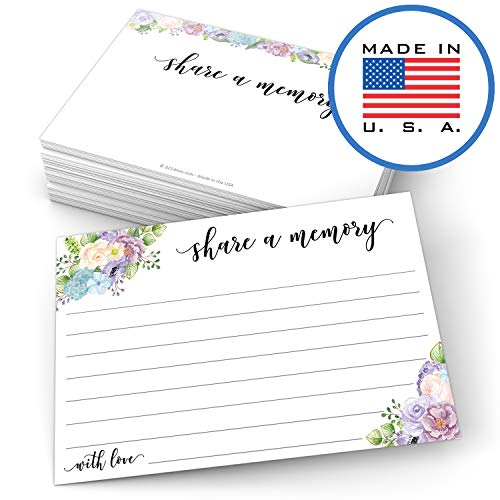321Done Share a Memory Card (50 Cards) 4" x 6" - for Celebration of Life Birthday Anniversary Memorial Funeral Graduation Bridal Shower Game - Made in USA - White Watercolor Floral Pastel - Thumbnail 5