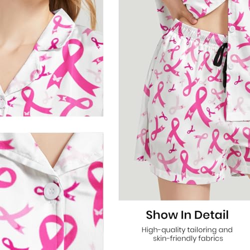 Image of Silk Satin Pajama Set for Women Summer Lounge Pjs Sets 2 Piece Suit Ladies Button Down Tops And Shorts Sleepwear