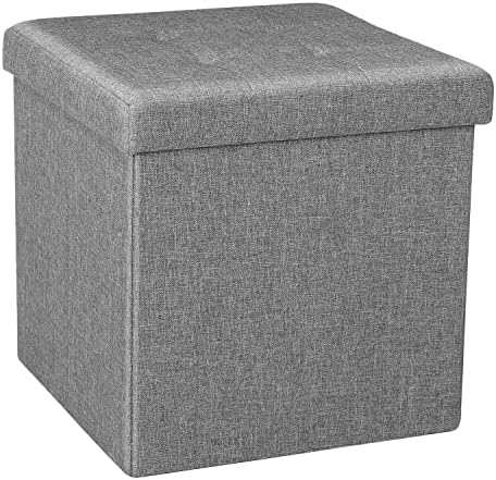 Dripex Foldable Storage Ottoman Box Footstool, Fine Linen Seat Bench Footrest, Storage Chest Toy Box, For Living Room Bedroom Hallway, 38×38×38cm(Dark Grey)