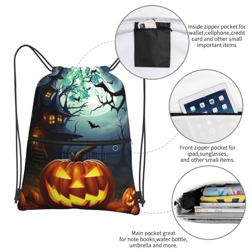 Drawstring Backpack Waterproof Draw String Bag Gym Drawstring Bags Pumpkin Halloween Swim Bag for Men Women4