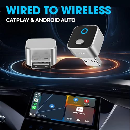 Image of VANTRO Wireless CarPlay & Android Auto Adapter 2-in-1 - One-Click Disconnect, Convert Wired to Wireless, Fast Auto Reconnect, Plug & Play USB Dongle, Compatible with iPhone iOS & Android Cars