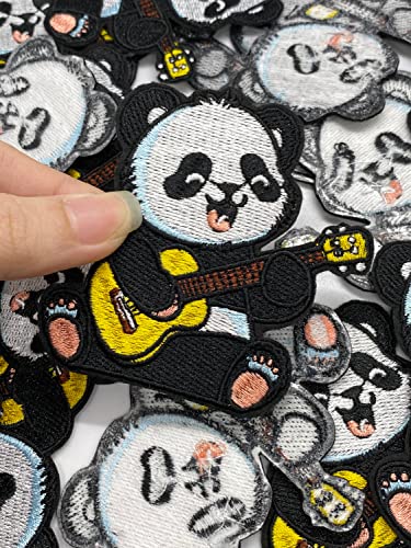Bohaqa Panda Bear Playing Guitar Patch 2.95" - Cute Iron On Panda Patch - Iron On/Sew On #TOP5