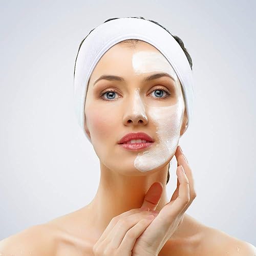 Miniatura 7 de 4 diademas de spa facial (blanco, negro, rosa, gris), envoltura de baño de maquillaje, diadema deportiva, toalla elástica con cinta mágica
