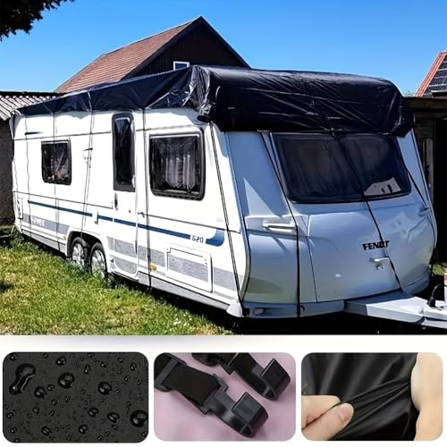 Fundas para RV, Tela Oxford 210D, Impermeable Funda Plegable para Caravana, Funda para Remolque Resistente A La Lluvia Y La Nieve, Plegable Y Almacenamiento,Schwarz,6.5x3m/21.3x9.8ft