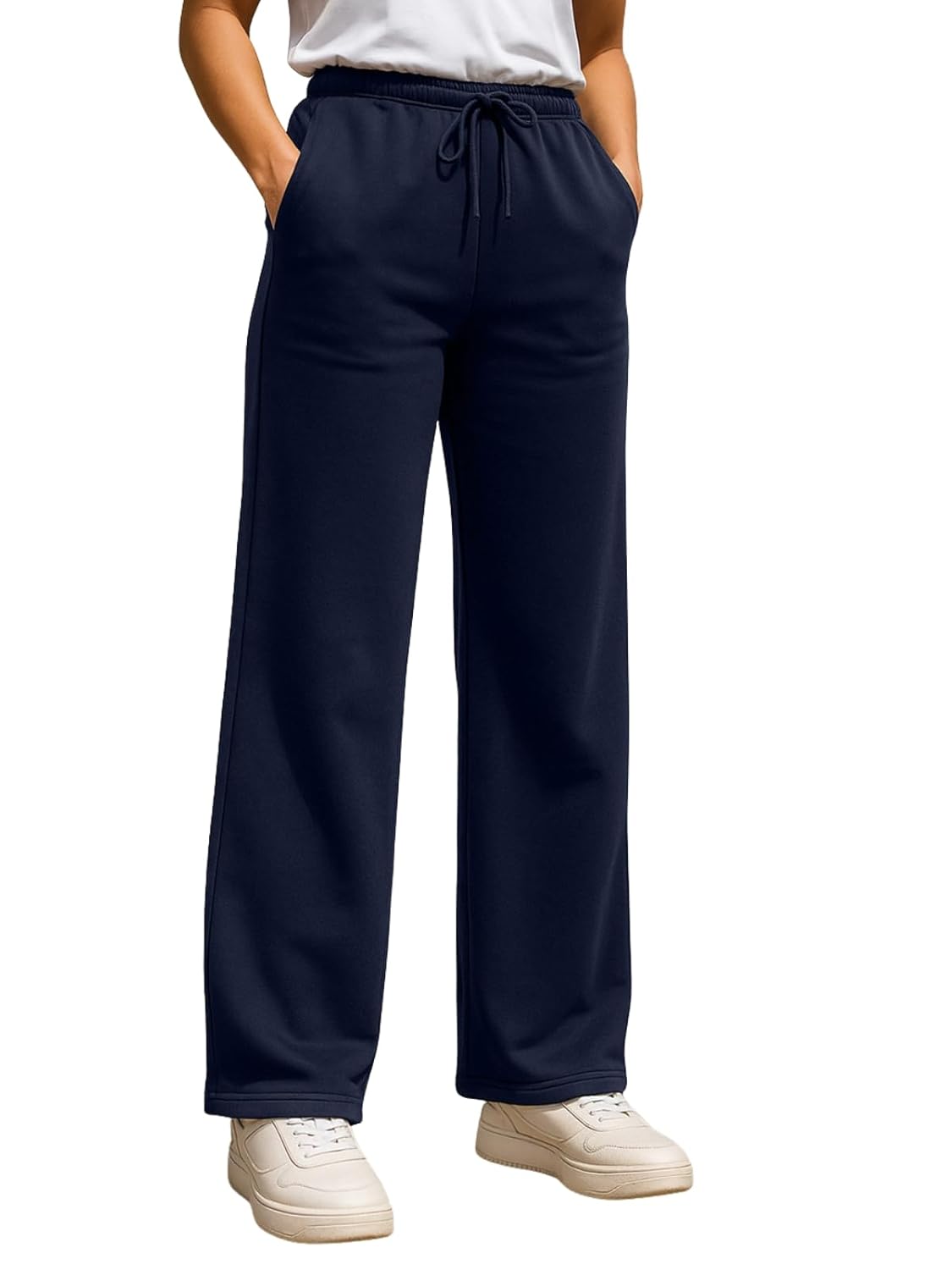 JUNEBERRY® Wide Leg Track Pants for Women & Girls (Pure Cotton, Bootcut, Regular Fit, High Rise Trouser, Drawstring, Available in Black, Brown, Navy, Olive Green, Lilac, Beige)