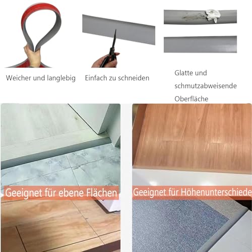 PVC übergangsprofil Selbstklebend, 1m/2m Boden Übergangsleiste übergangsprofil Höhenausgleich, Übergangsleiste Boden, Geeignet für Höhen von 12mm-15mm Übergangsschiene ohne Bohren (Grau, 1m)