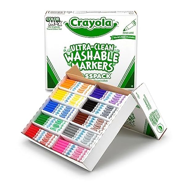 Crayola BIN588211 Ultra-Clean Washable Markers Classpack, Fine Line, 10 Colors, Pack of 200