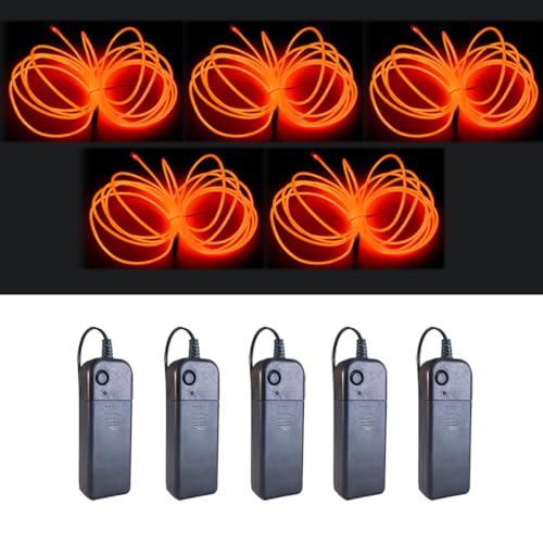 Image of MaxLax EL Wire Orange 5-Pack, 9ft /2.75m Neon Light Wire with Noise Reduction and Battery Pack