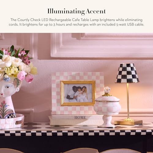 Image of MACKENZIE-CHILDS LED Cafe Table Lamp, Black-and-White Courtly Check