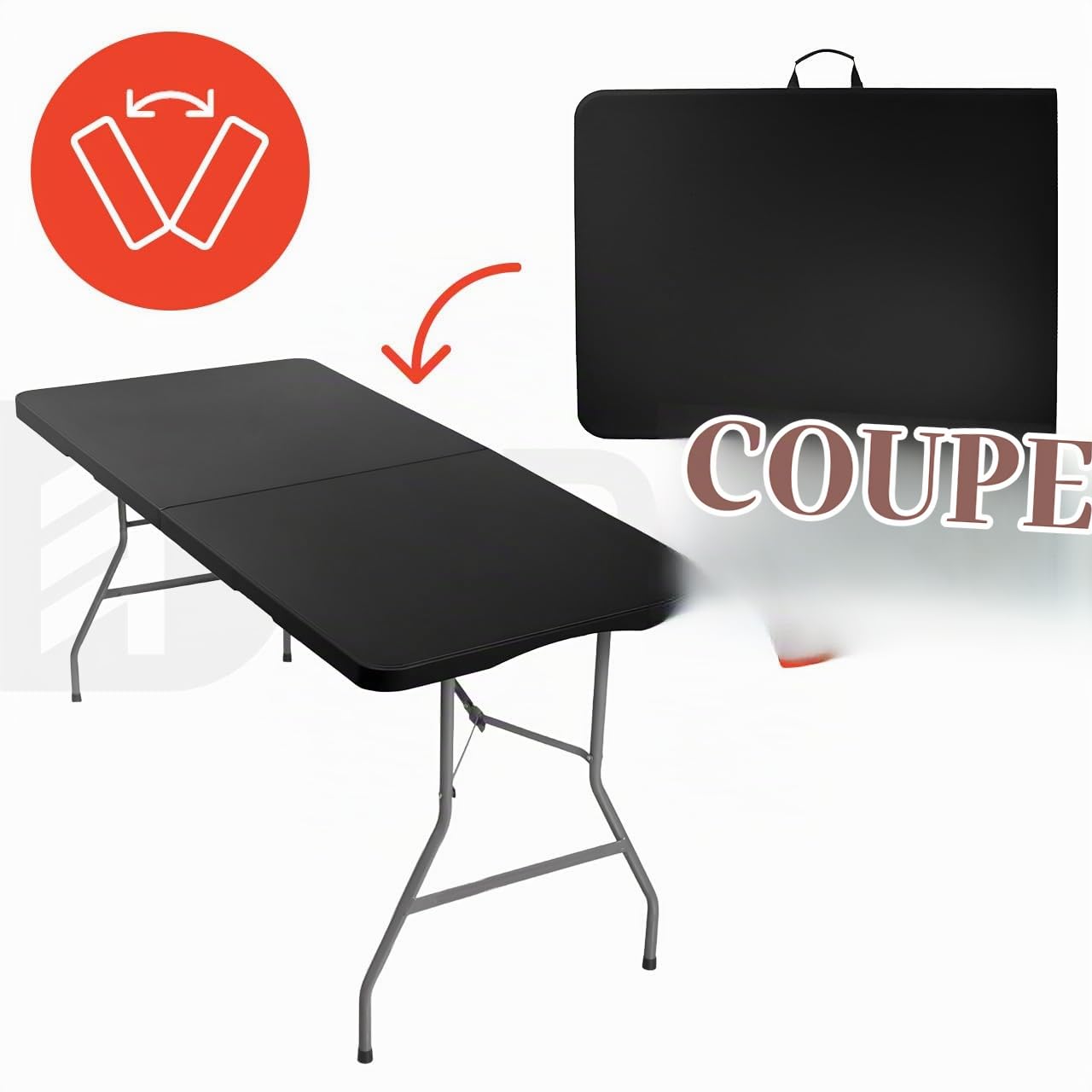 Table de jardin pliante de 180 cm avec plateau en polyéthylène haute densité et structure en acier solide - Pliable, résistante aux intempéries et portable pour jardin, terrasse, camping, fêtes
