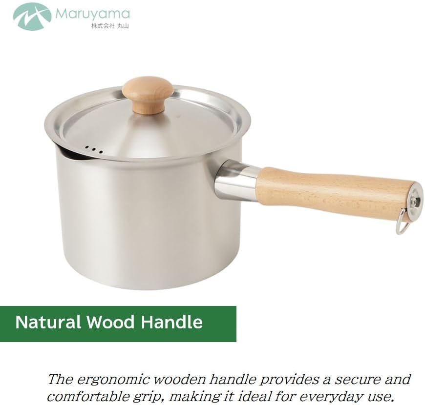 MARUYAMA GIKEN SOEN 創燕 MGJP Deep Stainless Steel Saucepan with Pour Spout 16cm (6.3 inchi), 2.54 Quarts SE-41 Wood Handle 【 MADE IN JAPAN 】