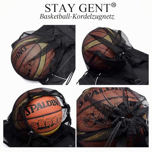 STAY GENT Drawstring Basketballrucksack Sportbeutel für Jungen Faltbarer Fußballrucksack Turnbeutel Fußball Tasche Sackpack Sportsack mit Ballnetz für Volleyball Baseball Yoga Rucksack Mädchen Schwarz