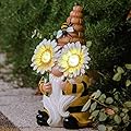 LA Jolie Muse 11.7'' Solar Gnomes Garden Statues-Resin Bee Gnomes Figurine Sunflower Decor with Solar LED Lights for Outdoor Gnomes Decorations for Yard Patio Lawn Porch, Garden Gifts for Mom
