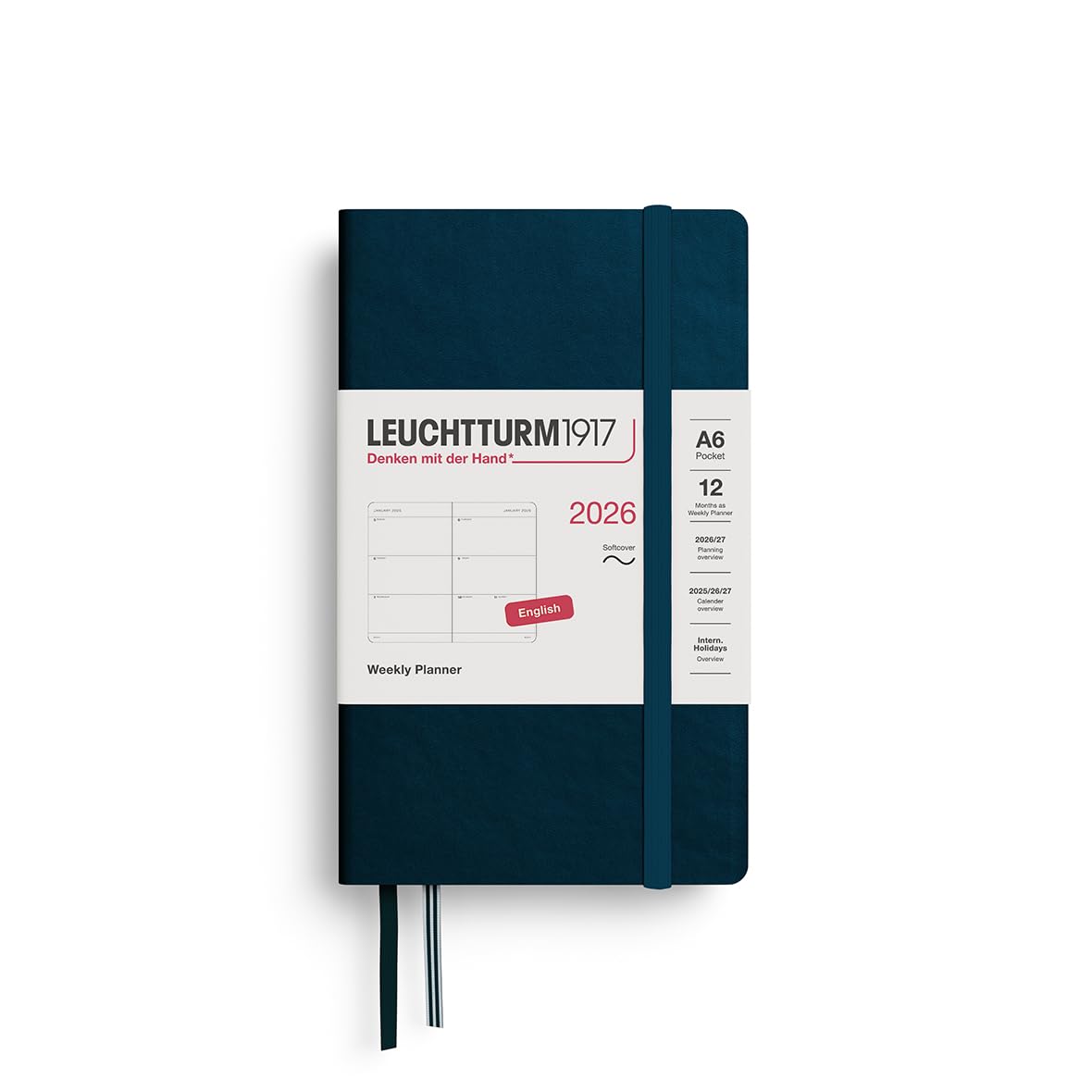 LEUCHTTURM1917 372750 Weekly Planner Pocket (A6) 2026, 12 Months, Softcover, Deep Sea, English