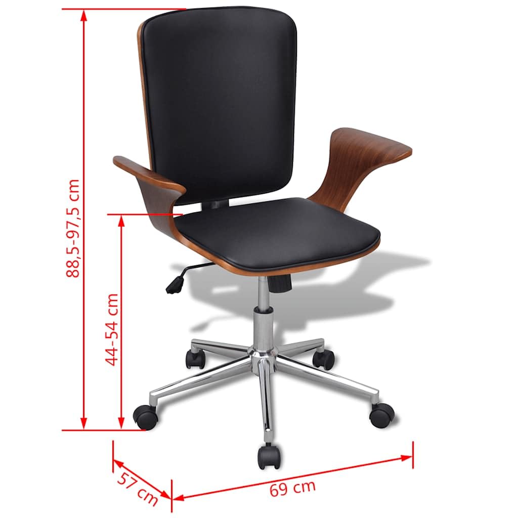 Krzesło biurowe obrotowe z ramą z drewna łukowego i tapicerką ze sztucznej skóry, ergonomiczne oparcie z regulacją wysokości, 5 kółek, podłokietniki do biura, biura domowego, miejsca pracy i