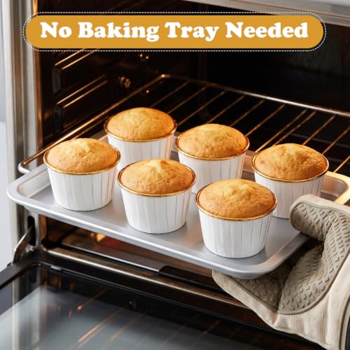 Image of 450 Pack White Gold Cupcake Liners Bulk Disposable Foil Muffin Cup
