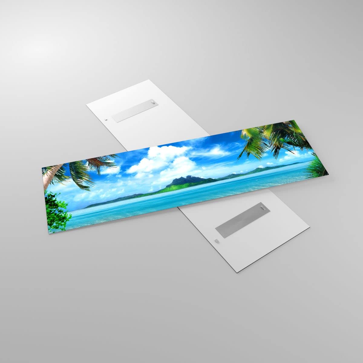 Panorama Bilder auf Glas 160x50cm Glasbild Strand Urlaub Insel Palme Groß XXL Wanddeko Bild im Glas Schlafzimmer Küche Wandbilder Dekoration Wohnzimmer Modern Wand Kunstdruck Art GAB160x50-2528