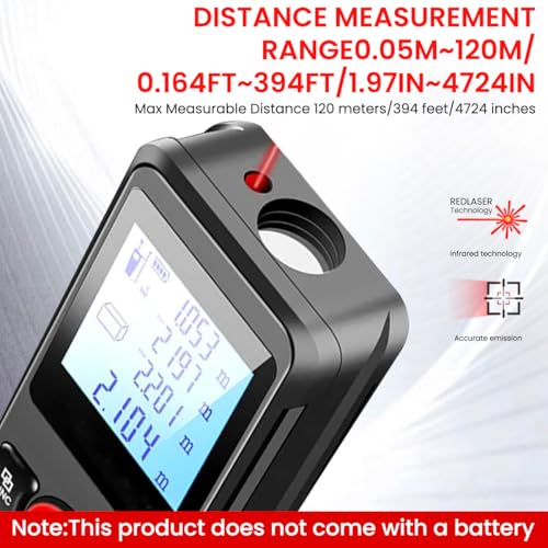 Image of Serplex 120m Laser Distance Measurer With Dual Bubble Level, LCD Backlit Display, ±3mm Accuracy, Memory Function, Area /Volume /Pythagorean Mode, IP54 Dustproof, For Construction (Battery Not Included)