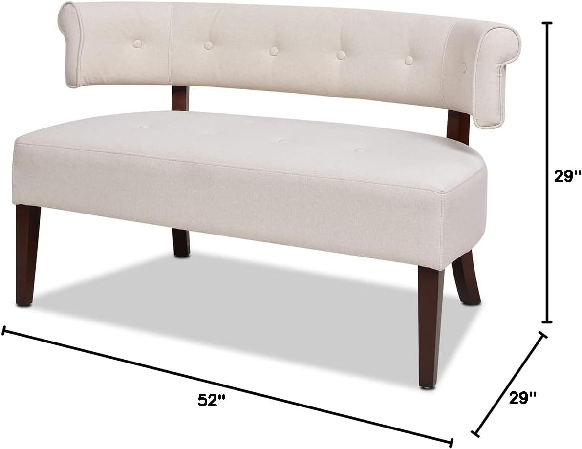 Bench Sofa - Settee Dining Bench with Recessed Arms & Tufted Split Back, Sofa Loveseat with Sturdy Frame and Padded Seat, Booth Seating for Dining Room, Living Room (Beige)