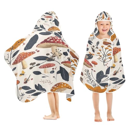 Kigai Leaves Mushroom Hooded Beach Towel for Kids Soft Absorbent Quick Dry Bath Towel with Hood Lightweight Toddler Shower Pool Bath Wrap for Boys Girls