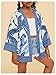 Verdusa Girl's Boho Tropical Beach Cover Up Open Front Long Sleeve Vacation Kimono Shirt Blue and White 9Y