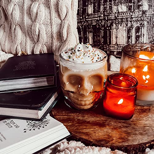 Upper Midland Products Sugar Skull Glass Tumblers - Set Of 6 Creepy Drinking Cups -15 Oz, Witchy Gifts, Goth Gifts For Women, Spooky Gifts - Gothic Kitchen Decor, Witchy Barware Skull Jar #TOP4
