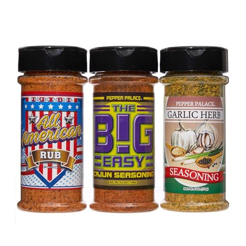 Pepper Palace All Purpose Seasoning Variety Gift Pack - The Big Easy Cajun Seasoning, Garlic Herb Seasoning, & The All American BBQ Rub