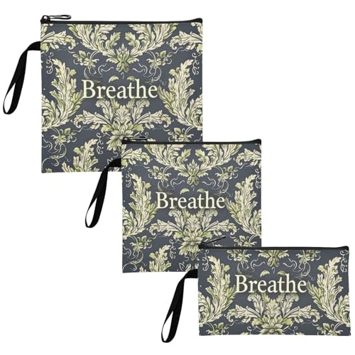 William Morris Style Text Breathe Lime 3 pack Reusable kids snack bags Portable Food bags for Candy, fruits, Cereal, Home Organization