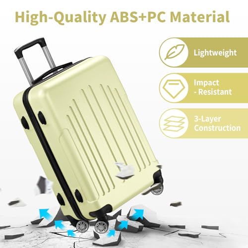 Luggage Sets 3 Piece, PC+ABS Hard Shell Suitcase Sets with TSA Lock 4 Spinner Wheels, Lightweight Trolley Travel Case for Carry On Check-in Business Trip, Yellow (20/24/28)3