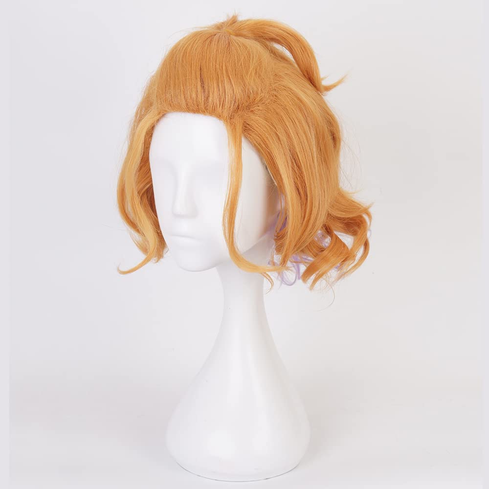 Orange Short Wave Wig Mix Purple Heat Resistant Synthetic Universal Costume Hairs for Women Men Halloween Chiristmas Comic Con Replacement Wigs - Image 4