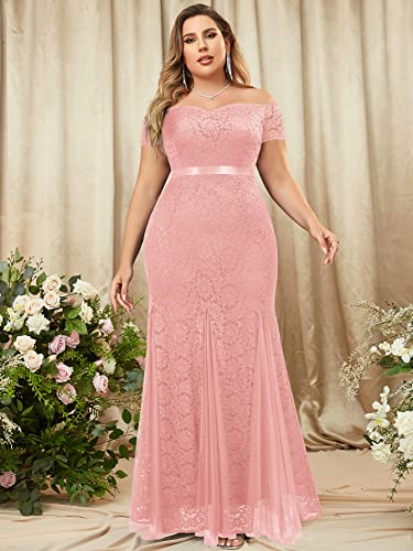 Image of Miusol Women's Plus Size Formal Off Shoulder Vintage Floral Lace Mermaid Maxi Evening Party Dress