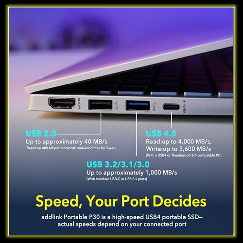 Addlink P30 1TB External SSD USB4 4000MB/s Type C Compatible thunderbolt 4, Tesla, iPhone15/16&iPad&Mac, Steam Deck/Android/PS5&4 Smart TV Magsafe ProRes 4K 120fps, Includes USB4.0 Cable Aluminum case - Image 5