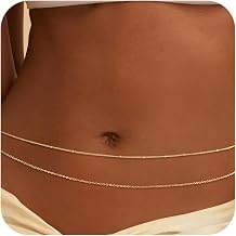NECOCY Gold Sexy Waist Chain for Women Waterproof 14K Gold Plated Adjustable Dainty Belly Belt Chain Layered Beach Waist Beads Chain Fashion Summer Body Jewelry Charm Accessories for Women