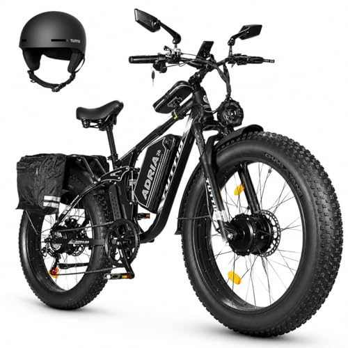 koonkex Adria26 Dual-Motor Electric-Bike for Adults-Men, 26 * 4 Fat Tire Electric Bicycle, 52V 240NM E-Bike Full Suspension Electric Dirt Bike for Off-Road Mountain Beach Commuting Hunting - Black