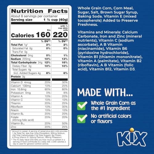 Image of Kix Whole Grain Breakfast Cereal, Corn Cereal Puffs, 12 oz | Crispy Corn Puffs, Good Source of Calcium, 12 Vitamins & Minerals, No Artificial Colors or Flavors
