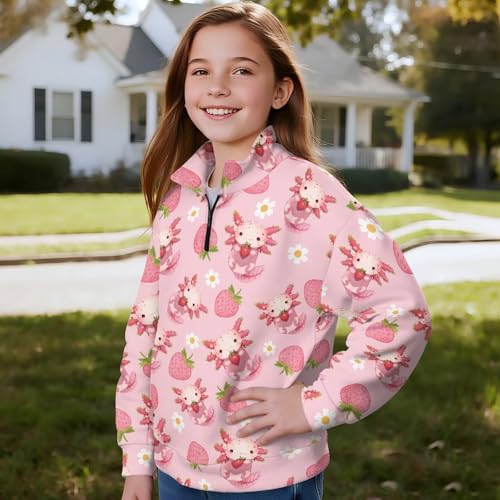 Girls Sweatshirts Quarter Zip Long Sleeve Tops Cozy Cute Oversized Pullover Shirts Fall Clothes for Layering4