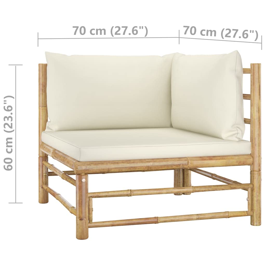 Divano Angolare da Giardino poltrone da esterno sedia da esterno sedia giardino Adatto per terrazze, terrazzi, giardini con Cuscini Bianco Crema in Bambù