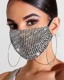 Jeweky Crystal Mesh Mouth Cover Black Sparkly Rhinestone Elastic Masquerade Nightclub Rave Mouth Accessories Jewelry for Women and Girls