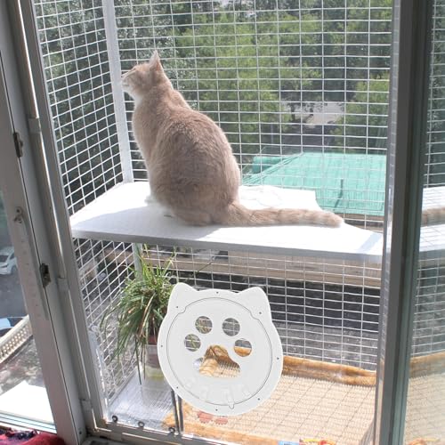 Katzenklappe Fliegengittertür Sonwaha Katzentür Katzenklappe für Fliegengitter Abschließbar Automatischen Verschluss Katzentür Balkontür für Katzen&kleine Hunde (Weiß)