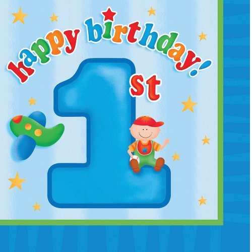 16-Count Paper Beverage Napkins, Fun at One Birthday Boy