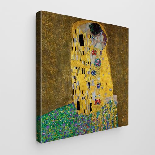 Giallobus - Cuadro - Gustav Klimt - Art Klimt - Lienzo estándar - 100x100-03 - El beso - Listo para colgar - Cuadros modernos para el hogar