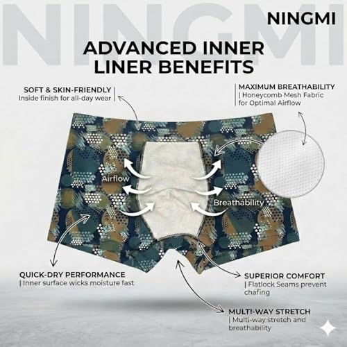Image of NINGMI Men's Ultra-Soft Printed Trunk Briefs - Premium Imported Nylon Blend, Breathable & Moisture-Wicking Underwear, Tag-Free Comfort with 4-Way Stretch